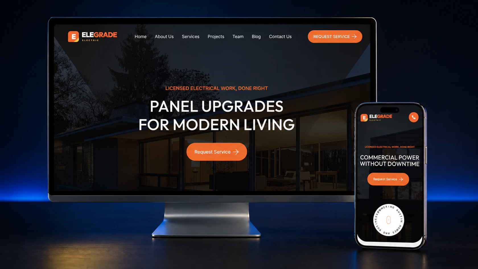 Elegrade electrician website concept shown on desktop and mobile