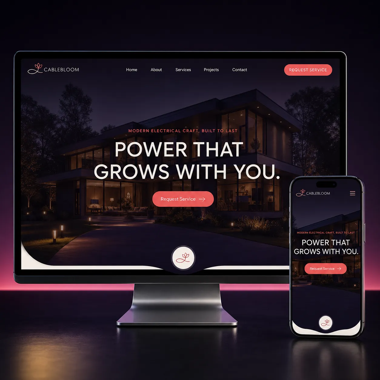 CableBloom electrical website shown on desktop and mobile