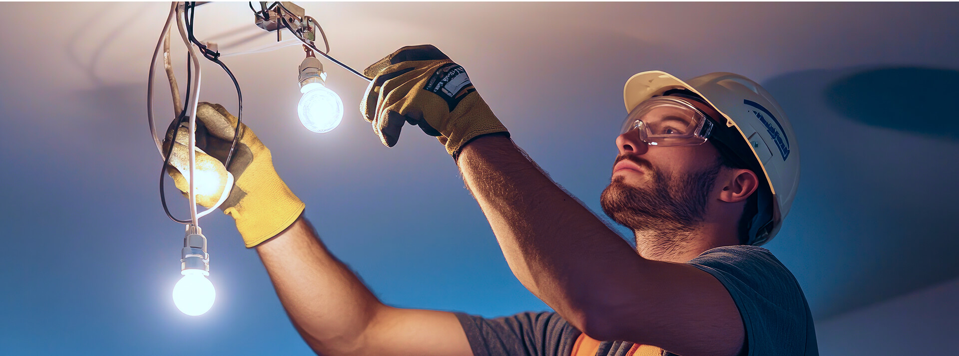 Electrician completing a careful lighting installation